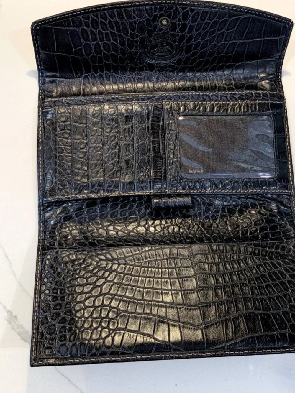 Brahmin Black Leather & Pony Hair Cheetah Wallet Checkbook Pocketbook